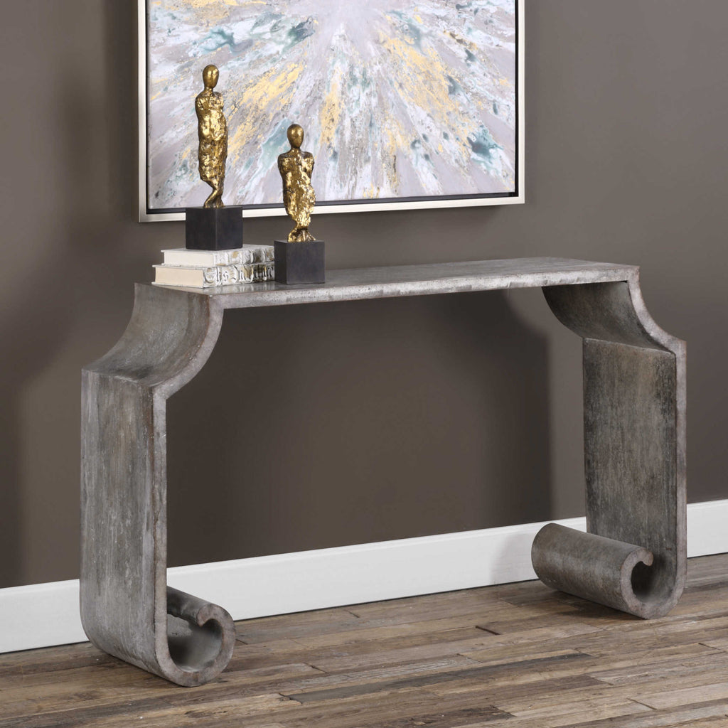 Agathon Stone Gray Console Table - Bombay Mercantile