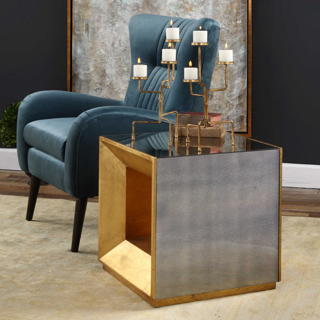 Flair Gold Cube Table - Bombay Mercantile