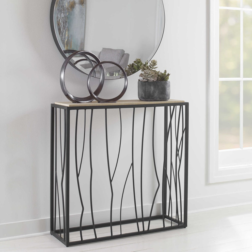 Reed Travertine Console Table - Bombay Mercantile