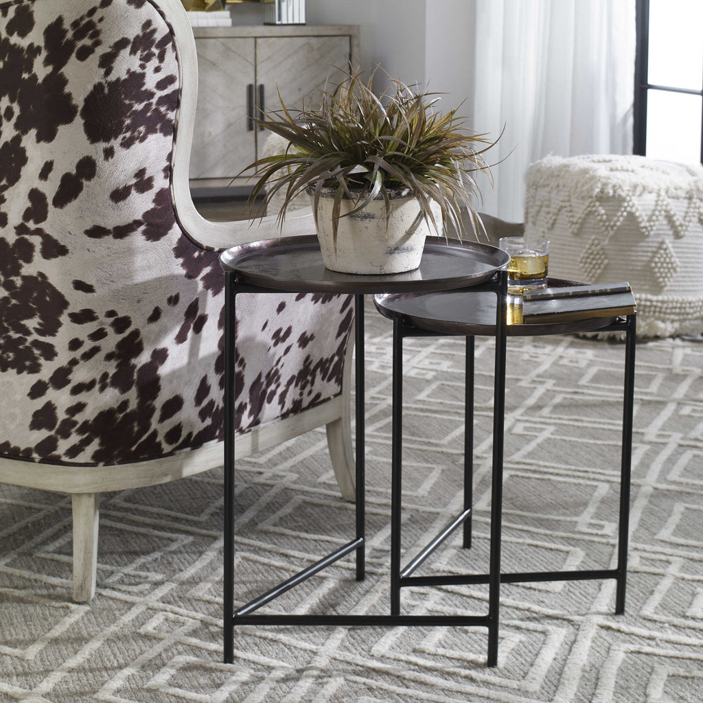 Burnett Dark Nickel Nesting Tables, Set of 2 - Bombay Mercantile