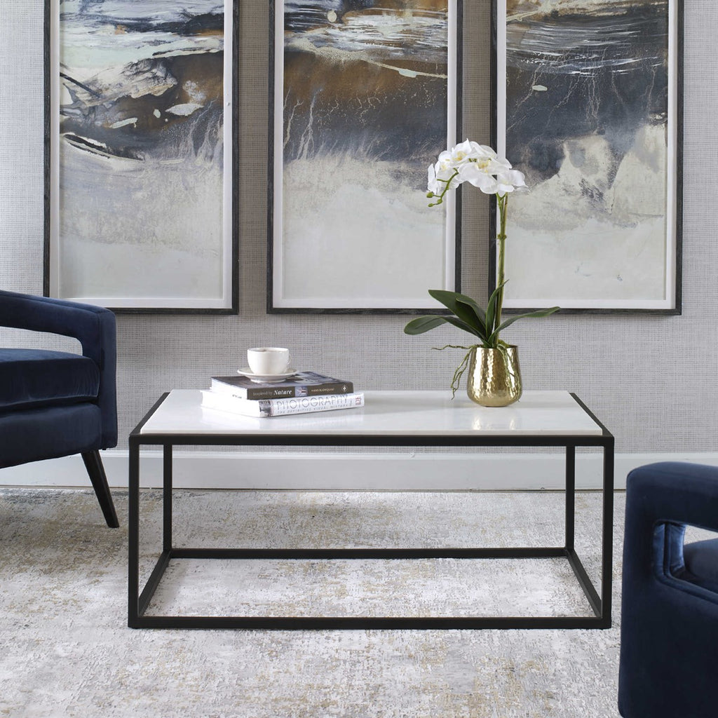 Vola Modern White Marble Coffee Table - Bombay Mercantile
