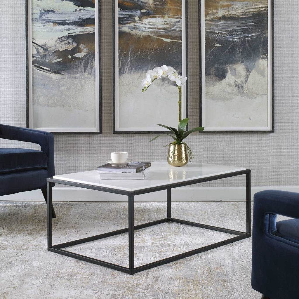 Vola Modern White Marble Coffee Table - Bombay Mercantile