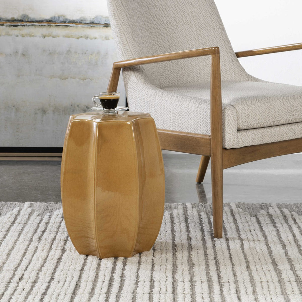 Sunrise Amber Gloss Scalloped Garden Stool - Bombay Mercantile