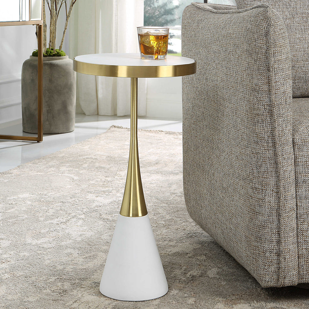 Apex White Concrete Accent Table - Bombay Mercantile