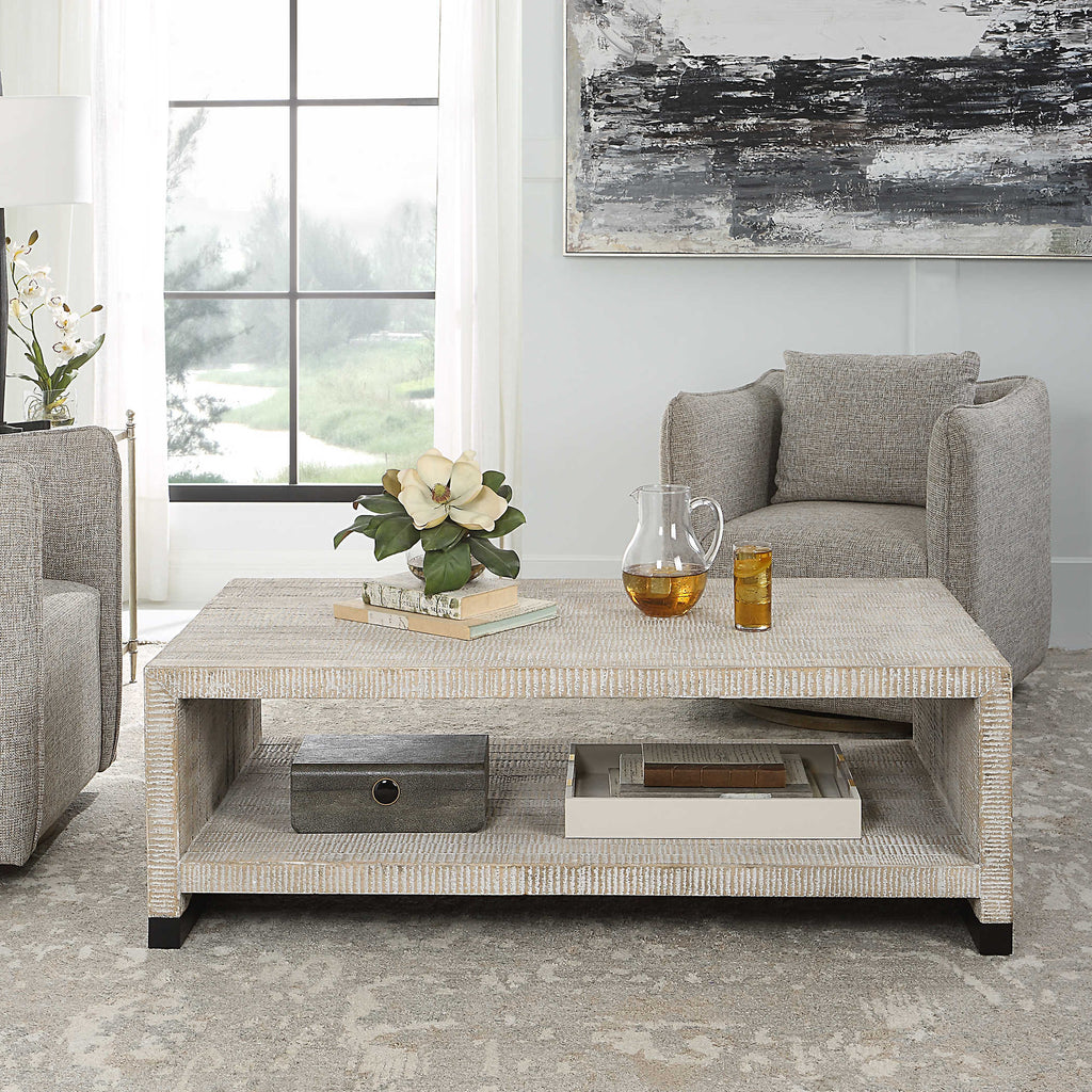 Bosk White Washed Coffee Table - Bombay Mercantile