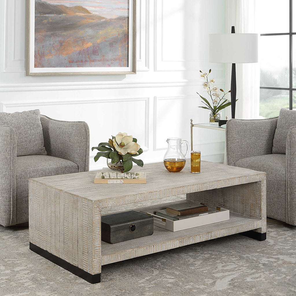 Bosk White Washed Coffee Table - Bombay Mercantile