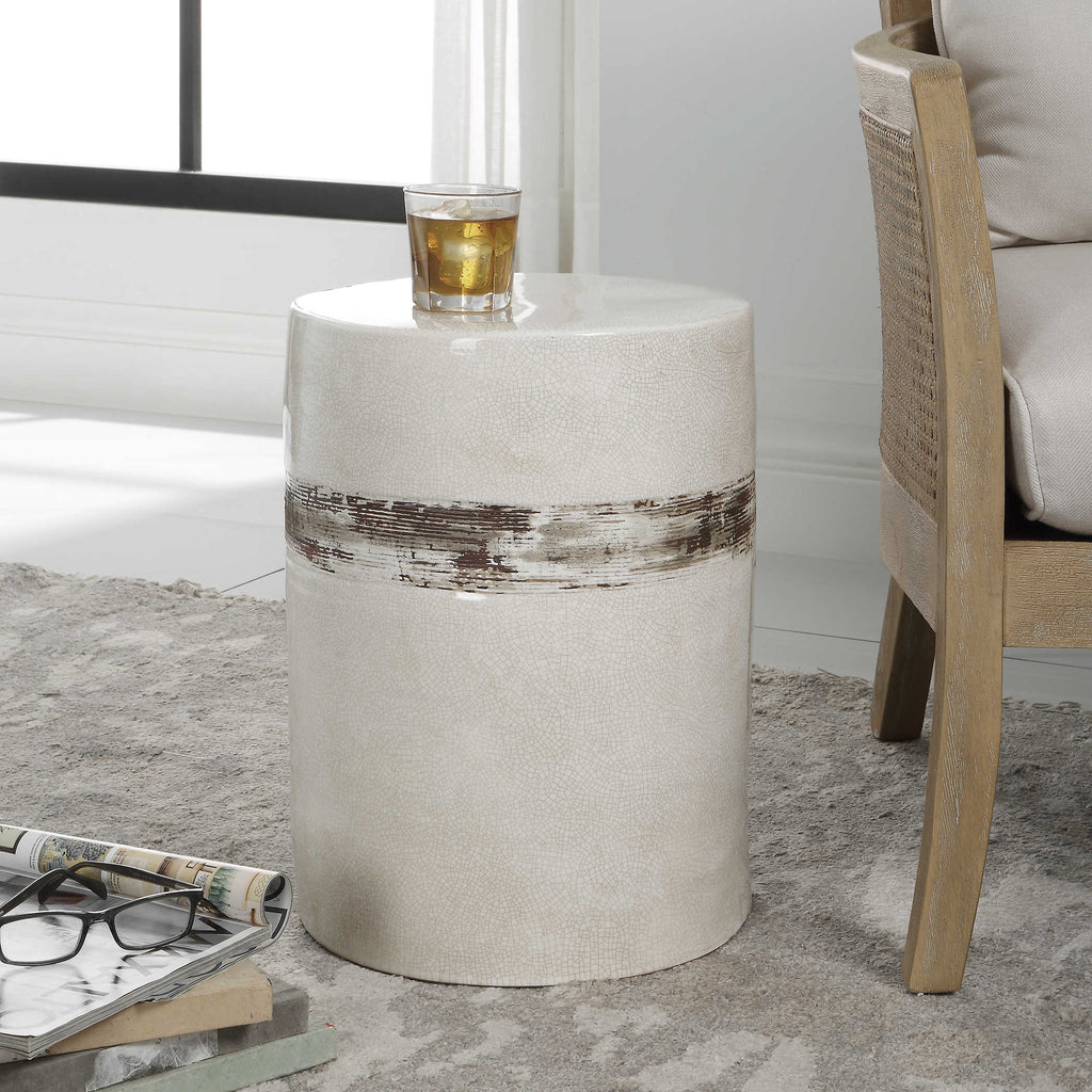 Comanche White Ceramic Garden Stool - Bombay Mercantile