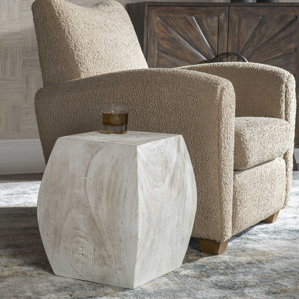 Grove Ivory Wooden Accent Stool - Bombay Mercantile