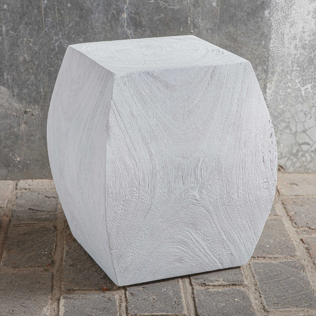 Grove Ivory Wooden Accent Stool - Bombay Mercantile