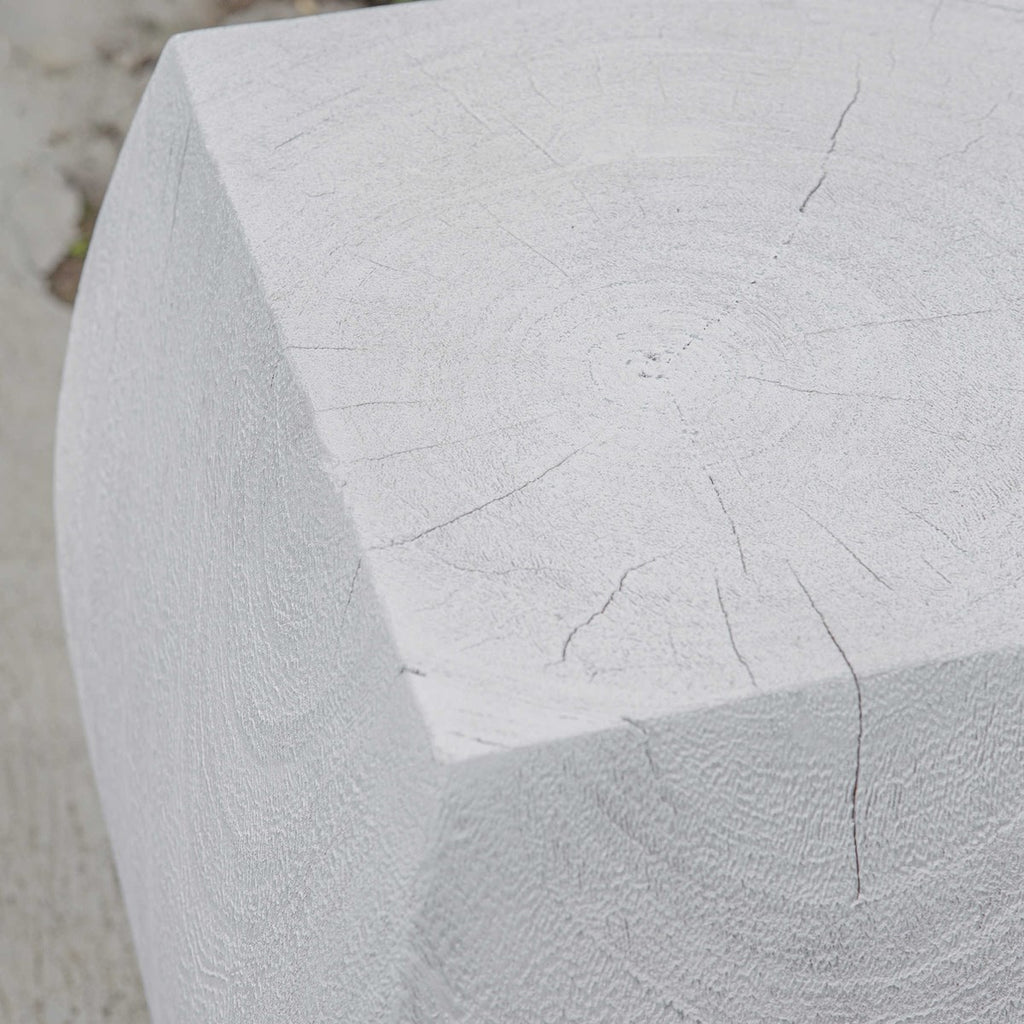 Grove Ivory Wooden Accent Stool - Bombay Mercantile