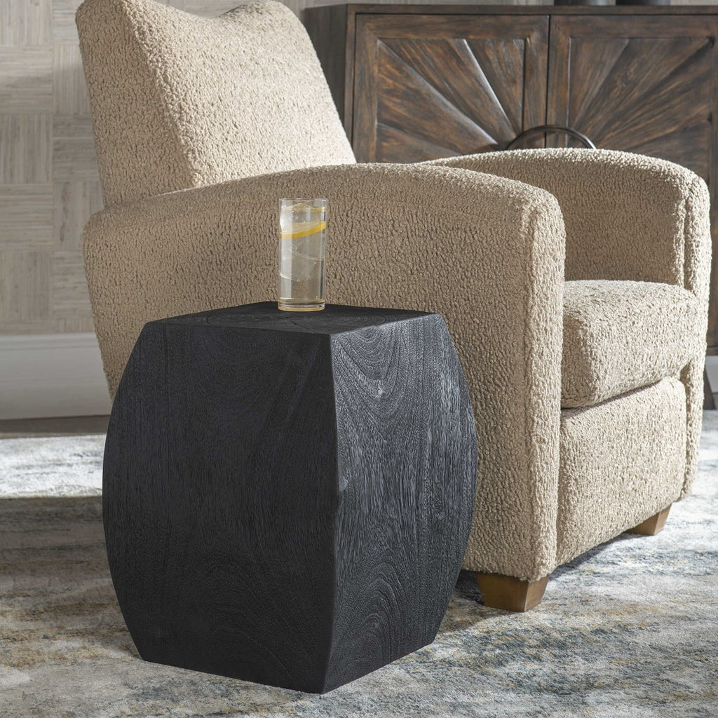 Grove Black Wooden Accent Stool - Bombay Mercantile