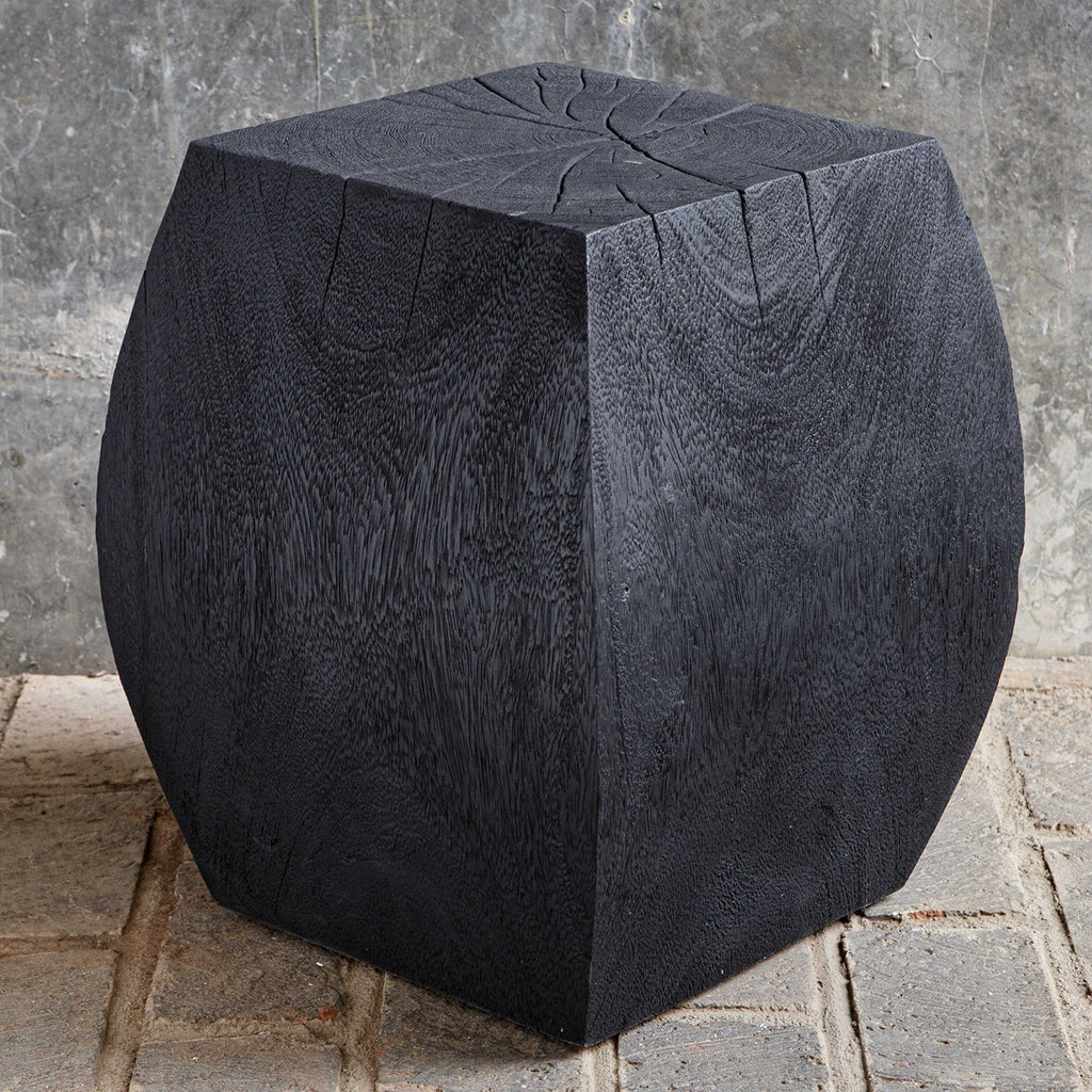 Grove Black Wooden Accent Stool - Bombay Mercantile