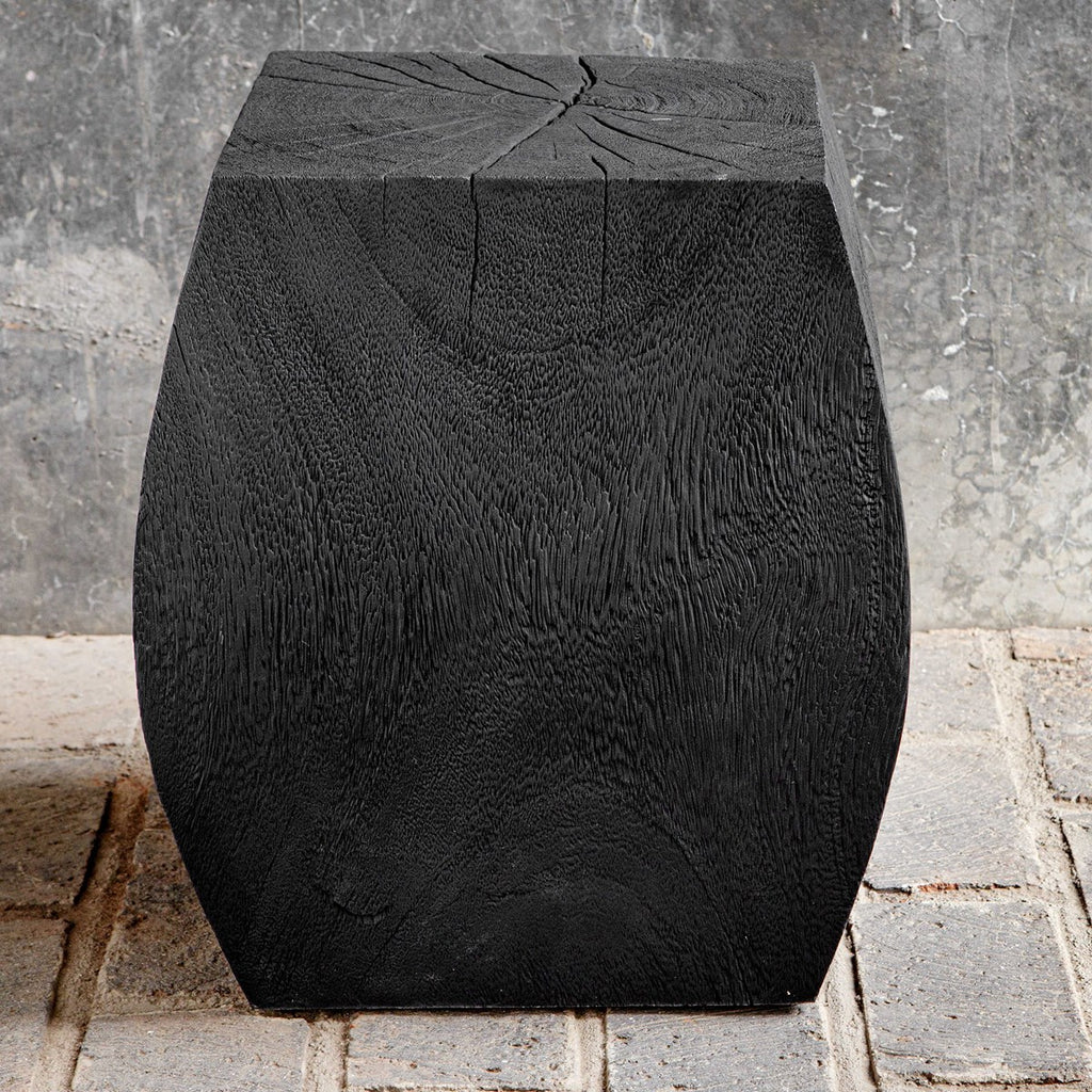Grove Black Wooden Accent Stool - Bombay Mercantile