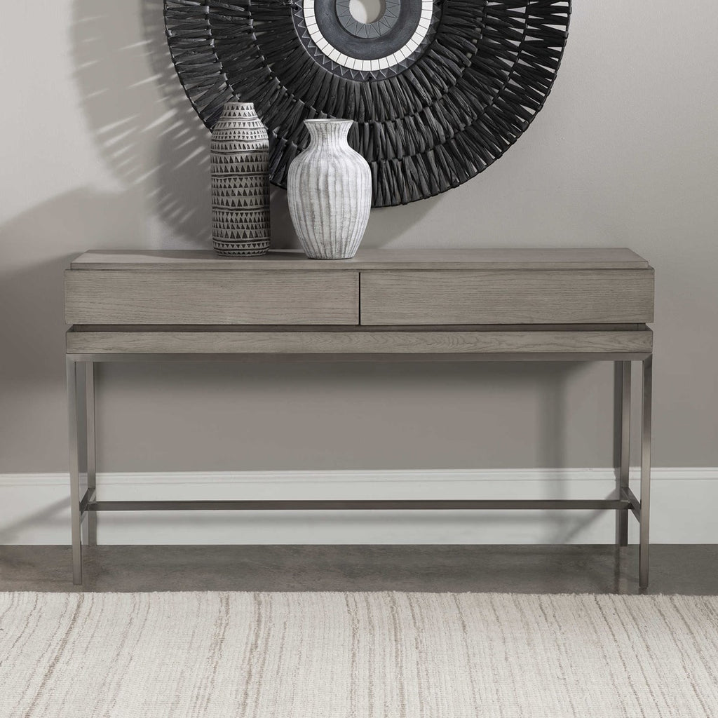 Kamala Gray Oak Console Table - Bombay Mercantile