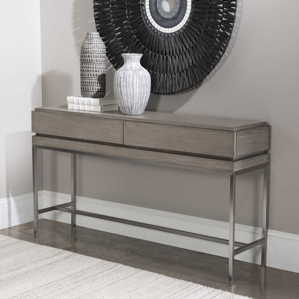 Kamala Gray Oak Console Table - Bombay Mercantile