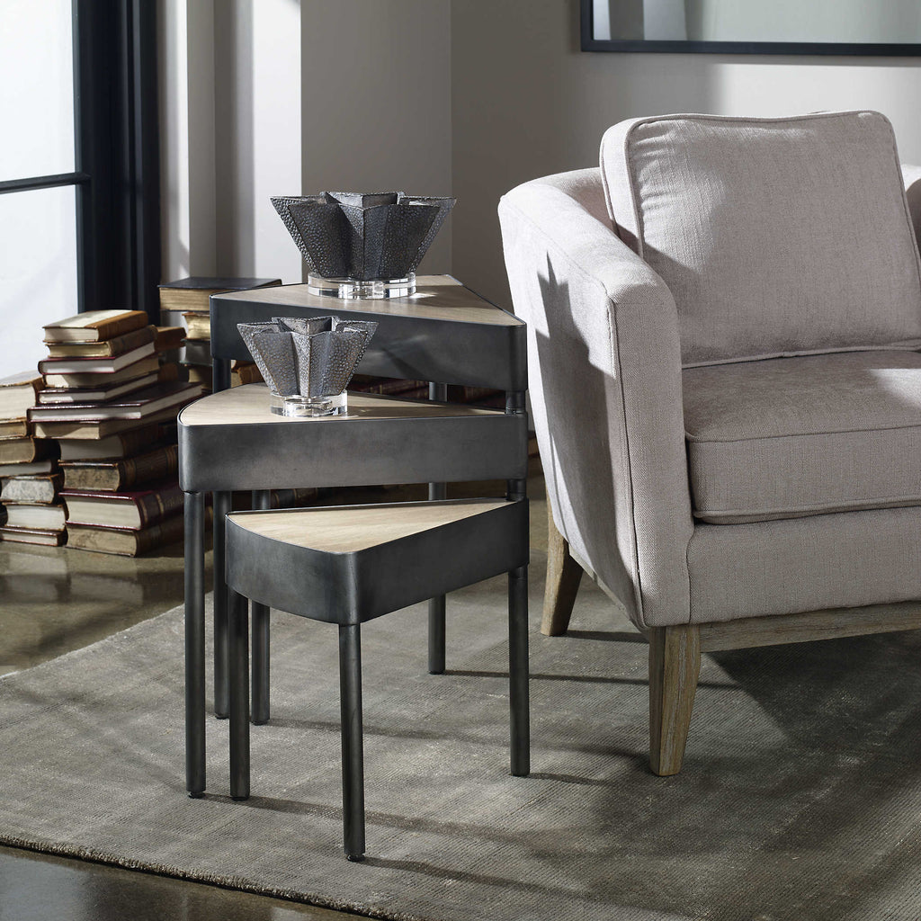 Akito Swivel Nesting Table - Bombay Mercantile