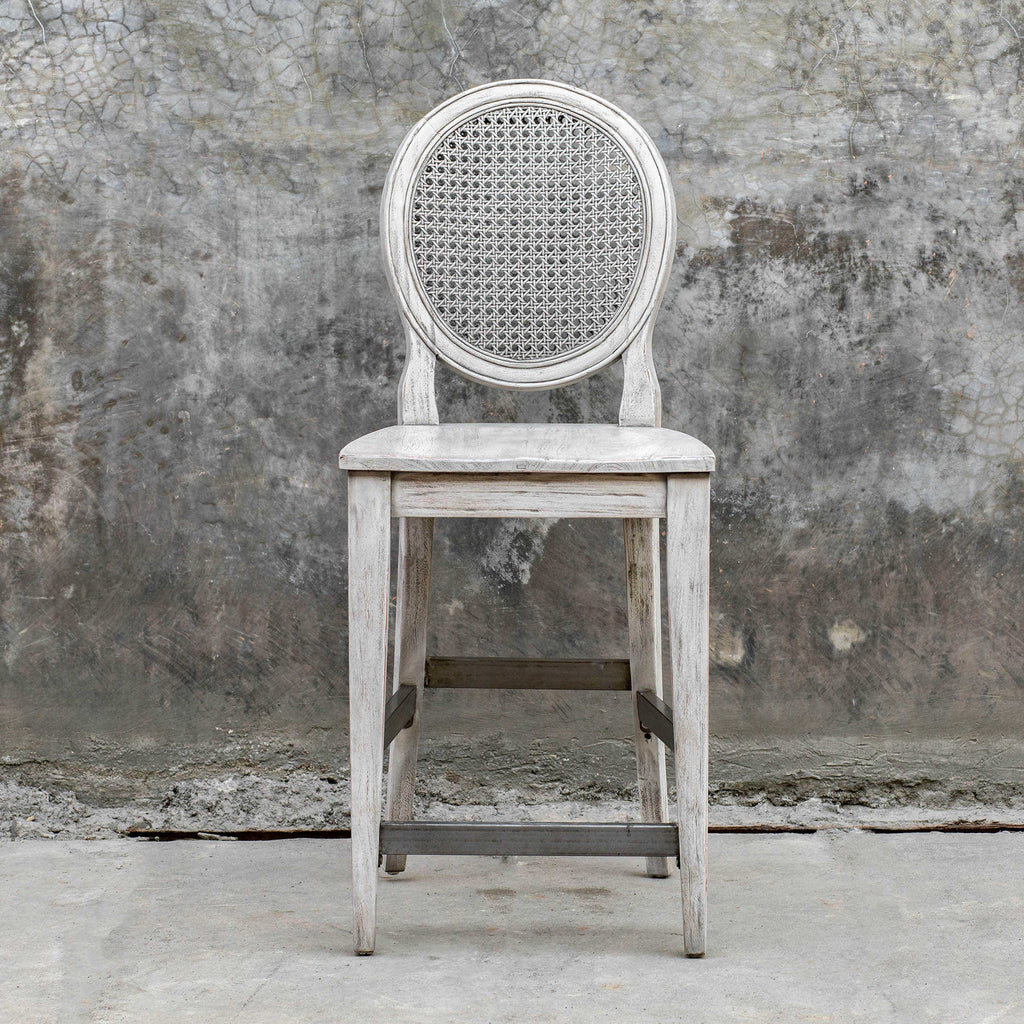 Clarion Aged White Counter Stool - Bombay Mercantile