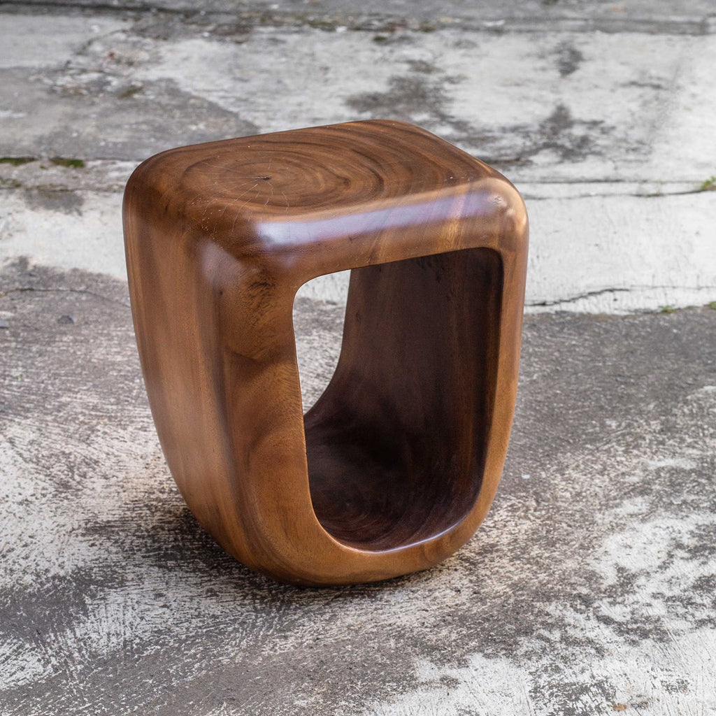 Loophole Wooden Accent Stool - Bombay Mercantile