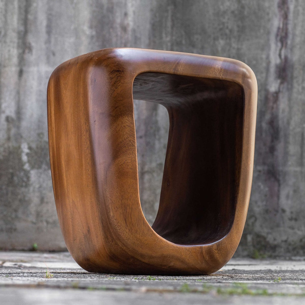Loophole Wooden Accent Stool - Bombay Mercantile