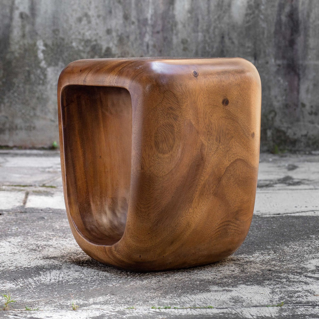 Loophole Wooden Accent Stool - Bombay Mercantile