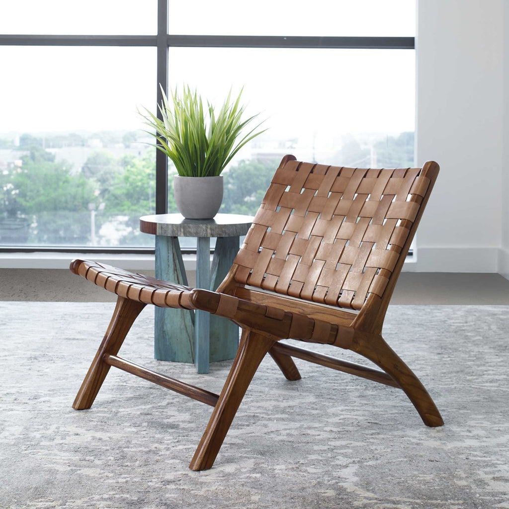 Plait Woven Leather Accent Chair - Bombay Mercantile