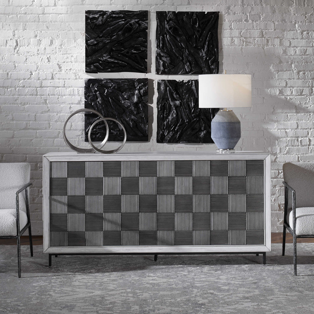 Checkerboard 4 Door Gray Cabinet - Bombay Mercantile
