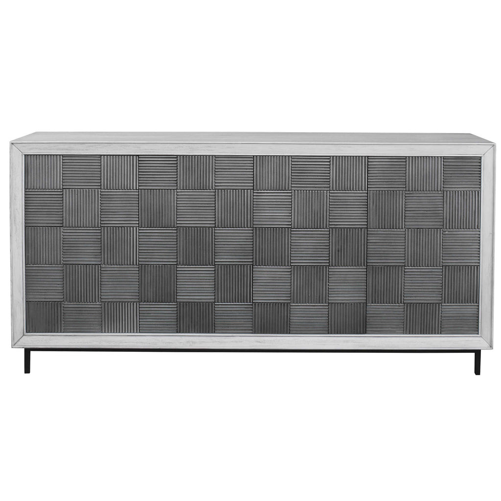 Checkerboard 4 Door Gray Cabinet - Bombay Mercantile