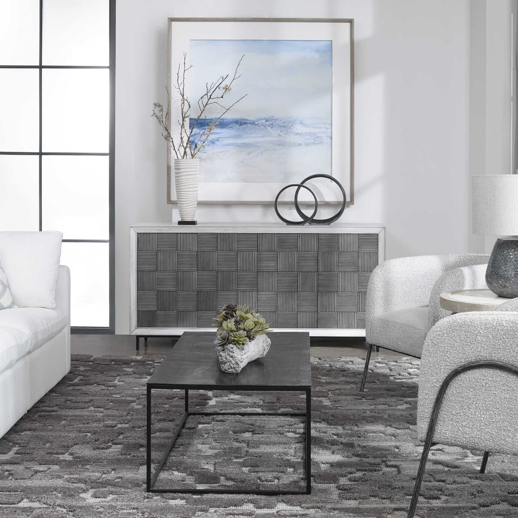 Checkerboard 4 Door Gray Cabinet - Bombay Mercantile