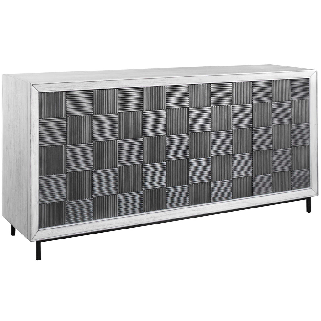 Checkerboard 4 Door Gray Cabinet - Bombay Mercantile