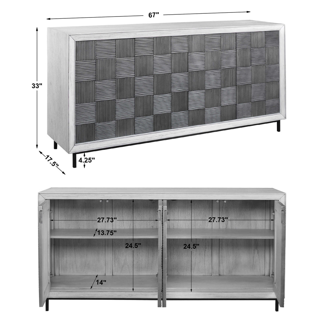 Checkerboard 4 Door Gray Cabinet - Bombay Mercantile