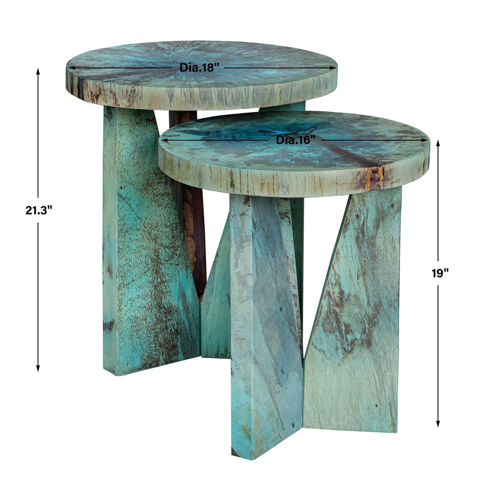 Nadette Blue Nesting Tables, Set of 2 - Bombay Mercantile