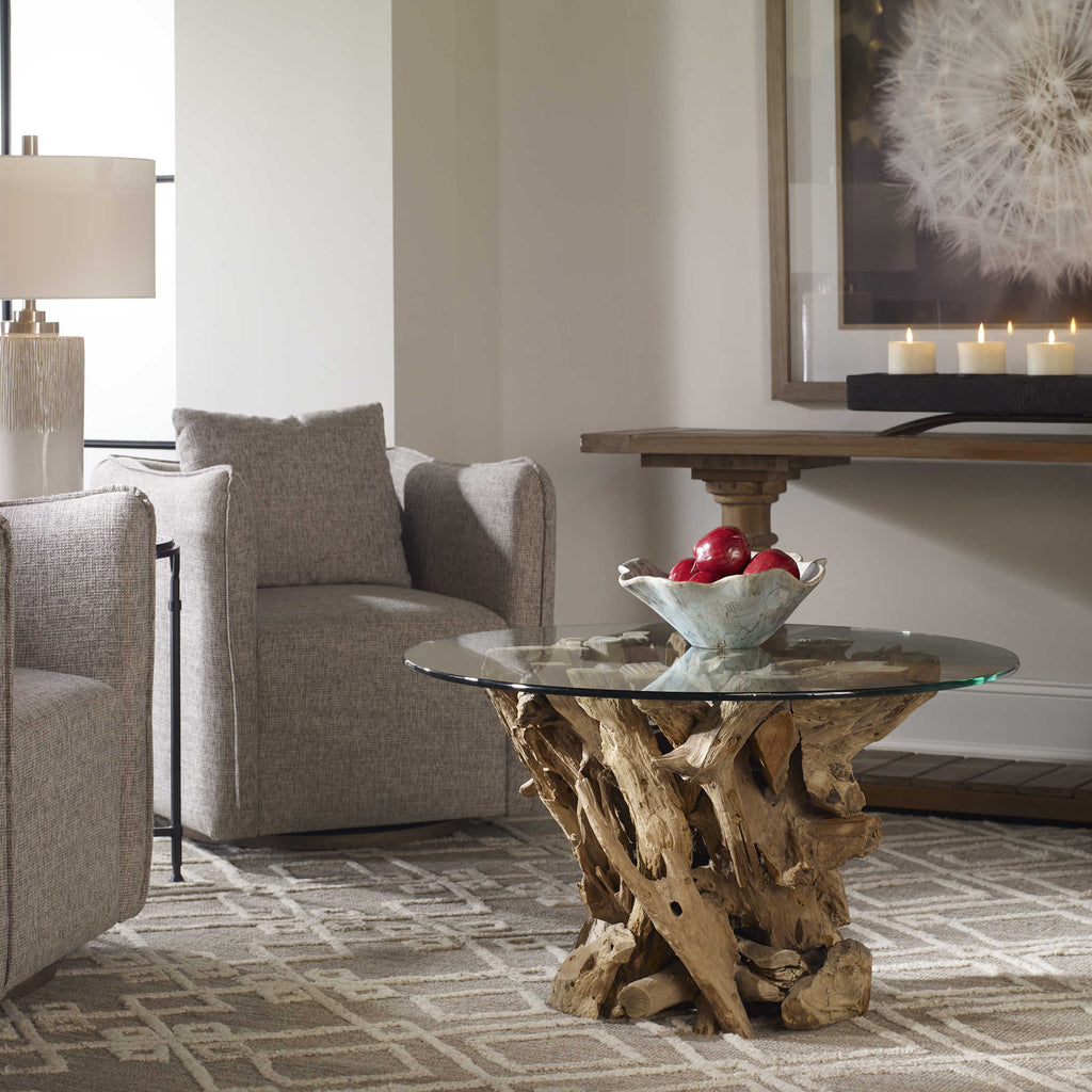 Driftwood Glass Top Cocktail Table - Bombay Mercantile