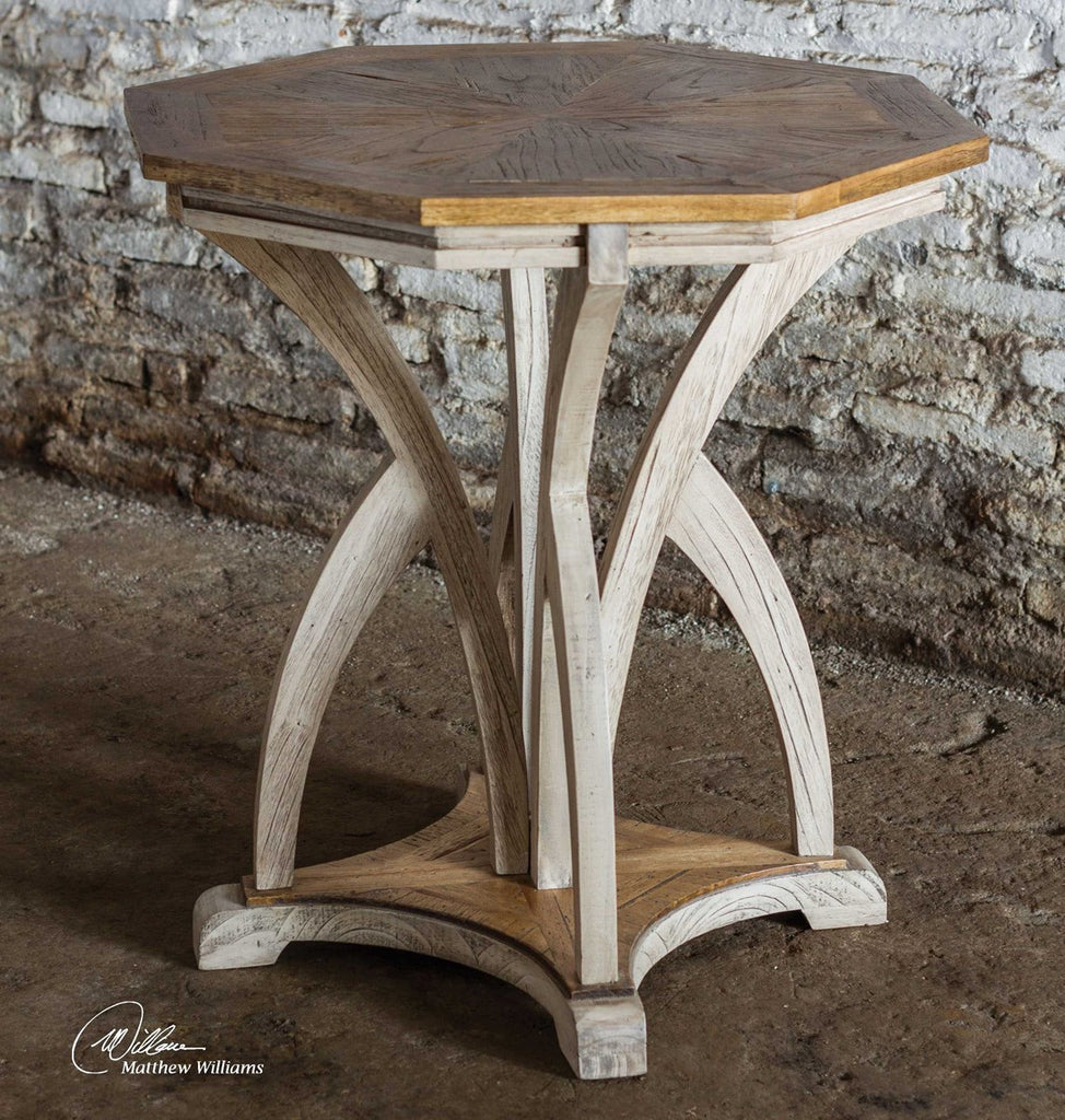 Ranen Aged White Side Table - Bombay Mercantile