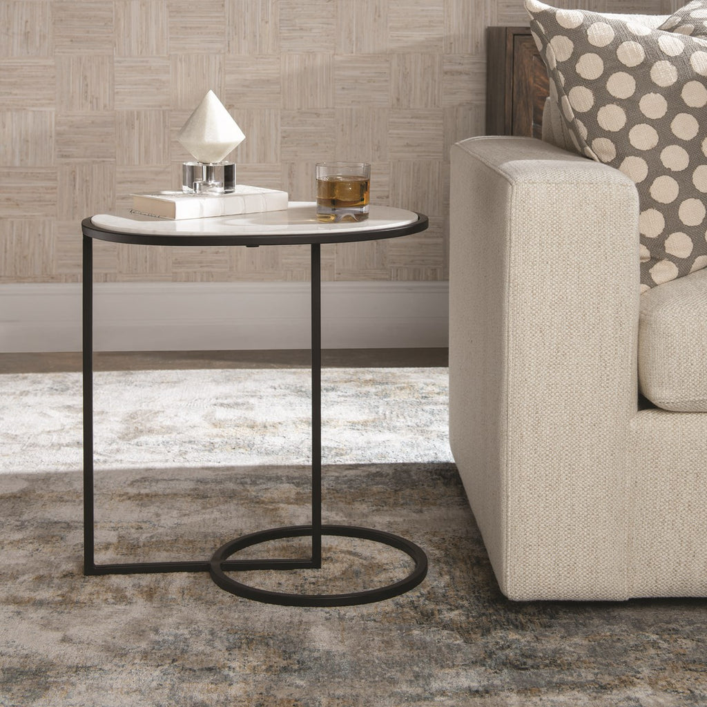 Twofold White Marble Accent Table - Bombay Mercantile