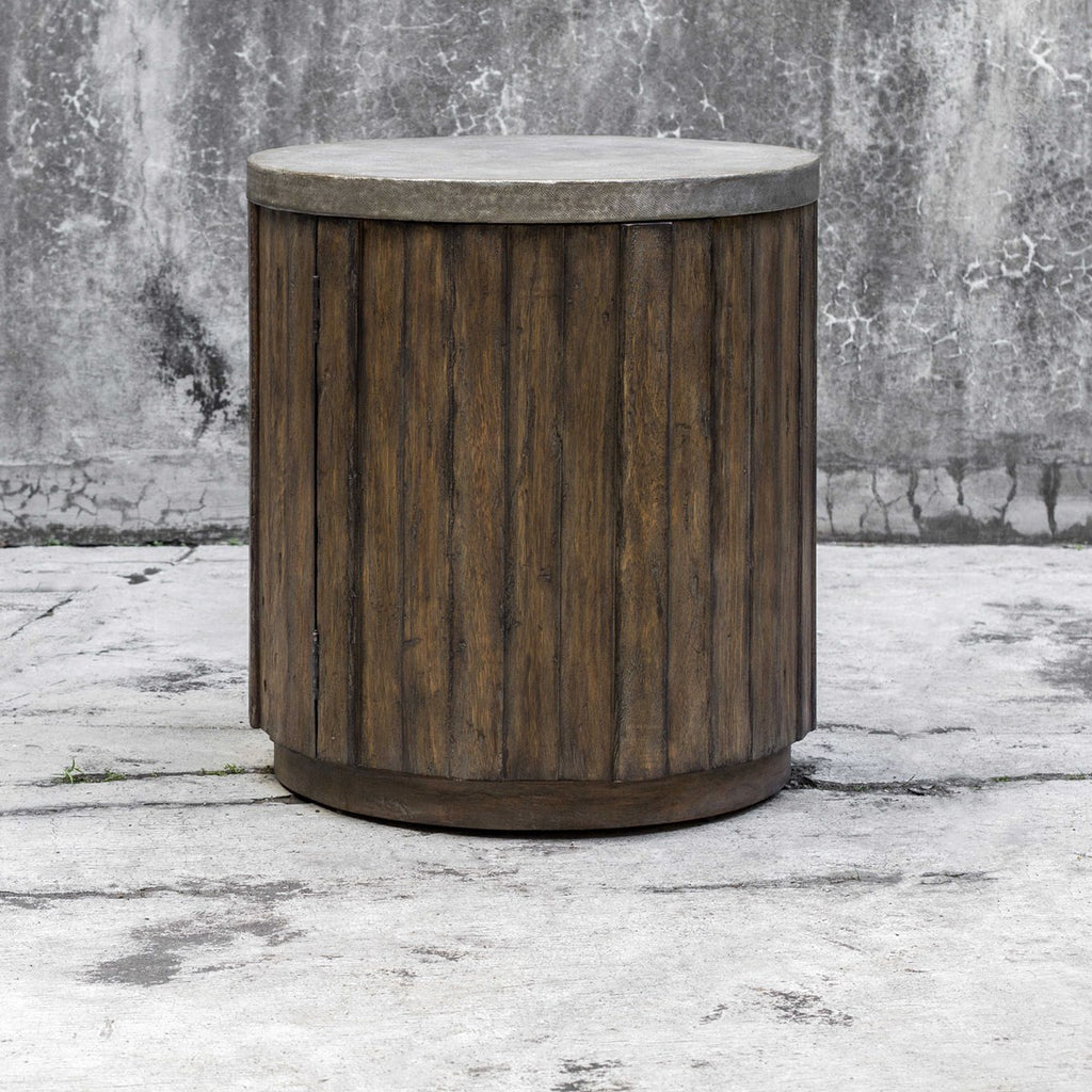 Maxfield Wooden Drum Side Table - Bombay Mercantile