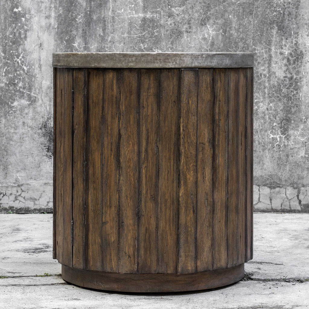 Maxfield Wooden Drum Side Table - Bombay Mercantile