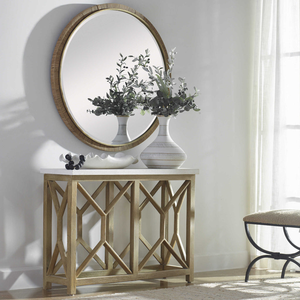 Catali Ivory Stone Console Table - Bombay Mercantile