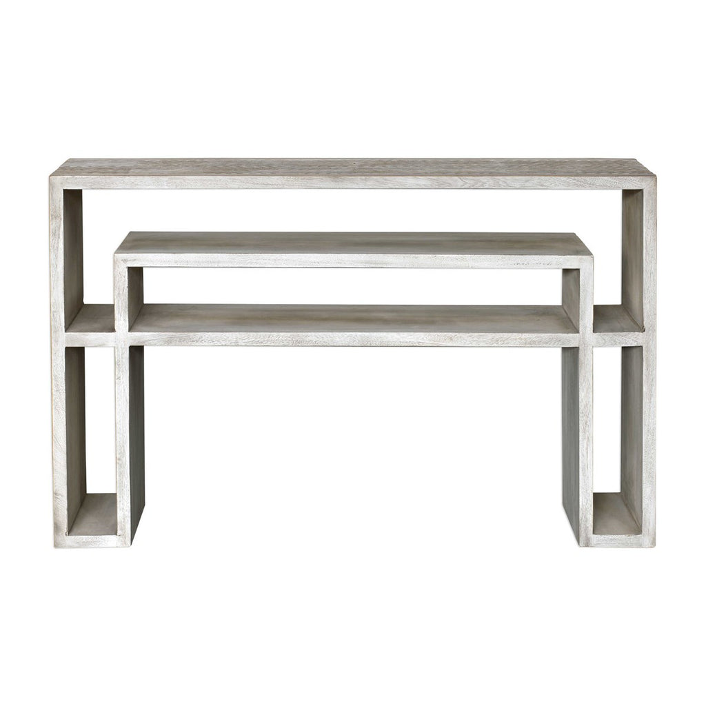 Genara Bone White Carved Console Table - Bombay Mercantile