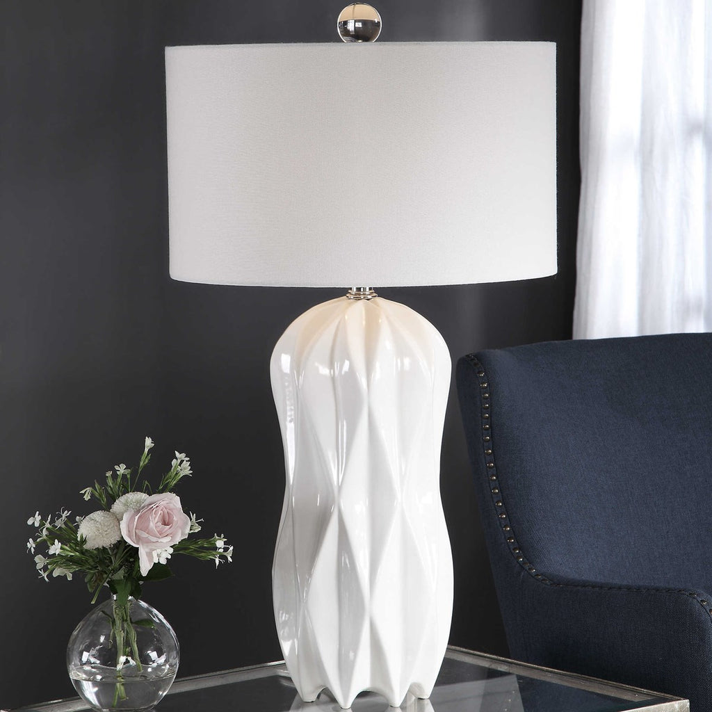 Malena Glossy White Table Lamp - Bombay Mercantile