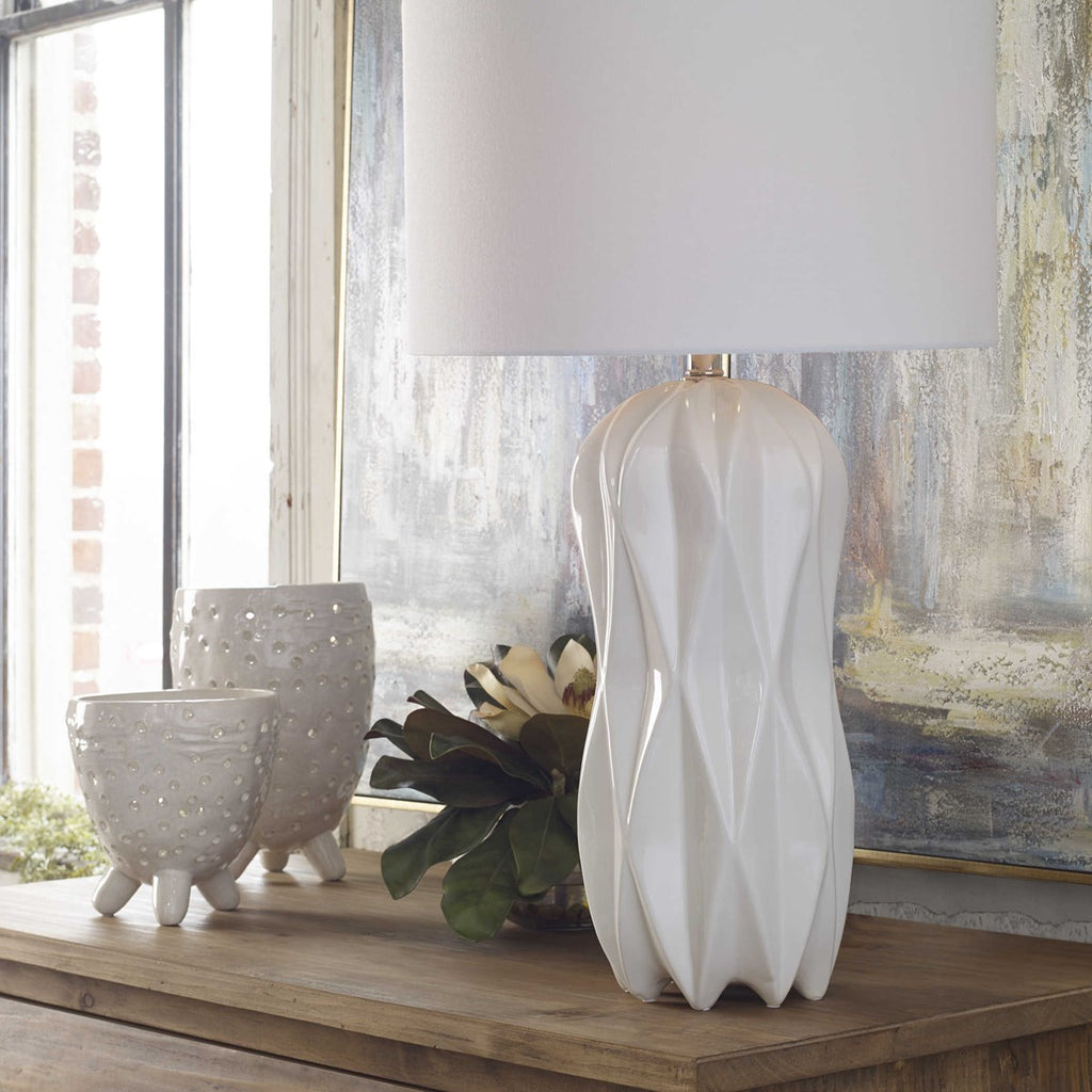 Malena Glossy White Table Lamp - Bombay Mercantile