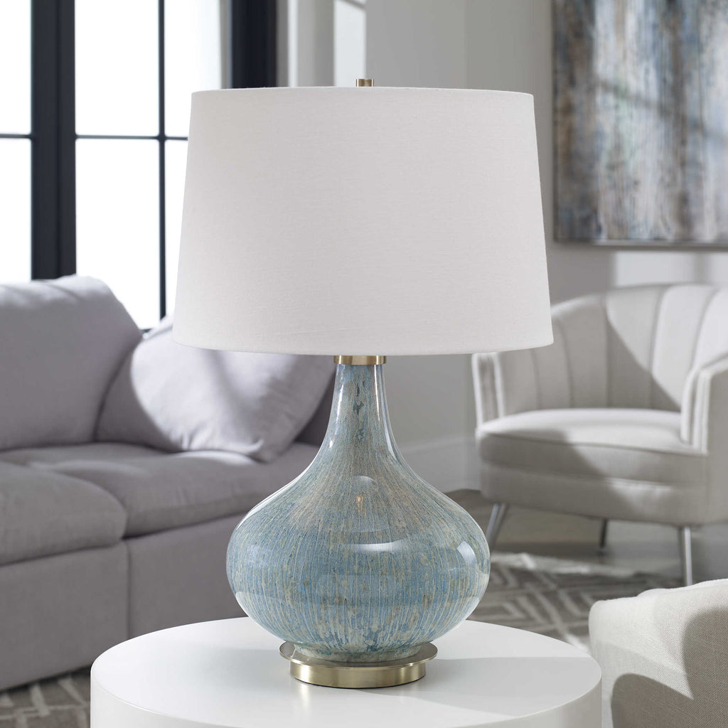 Celinda Blue Gray Glass Lamp - Bombay Mercantile