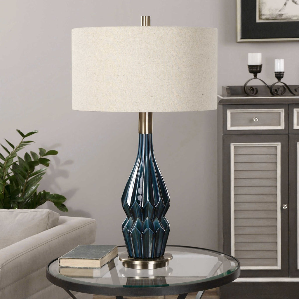 Prussian Blue Ceramic Lamp - Bombay Mercantile