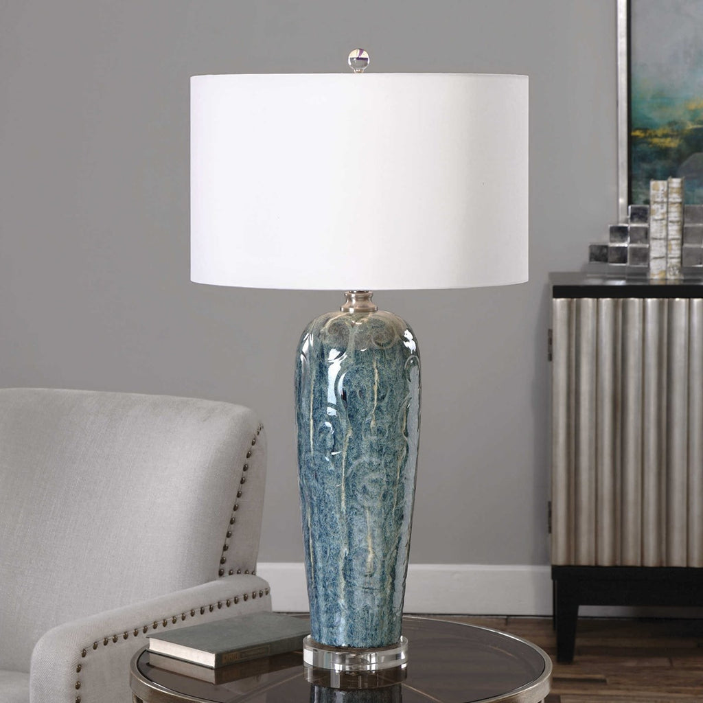 Maira Blue Ceramic Table Lamp - Bombay Mercantile