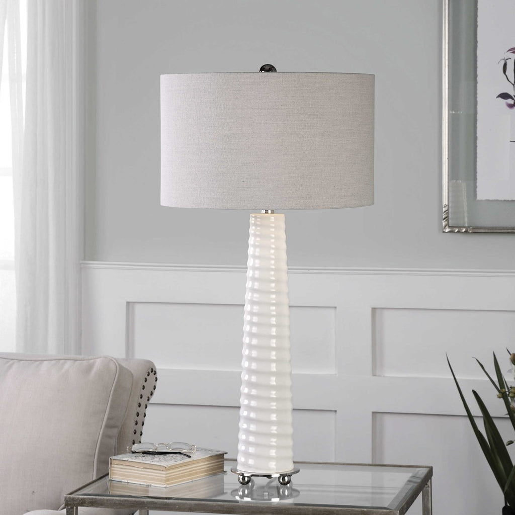 Mavone Gloss White Table Lamp - Bombay Mercantile