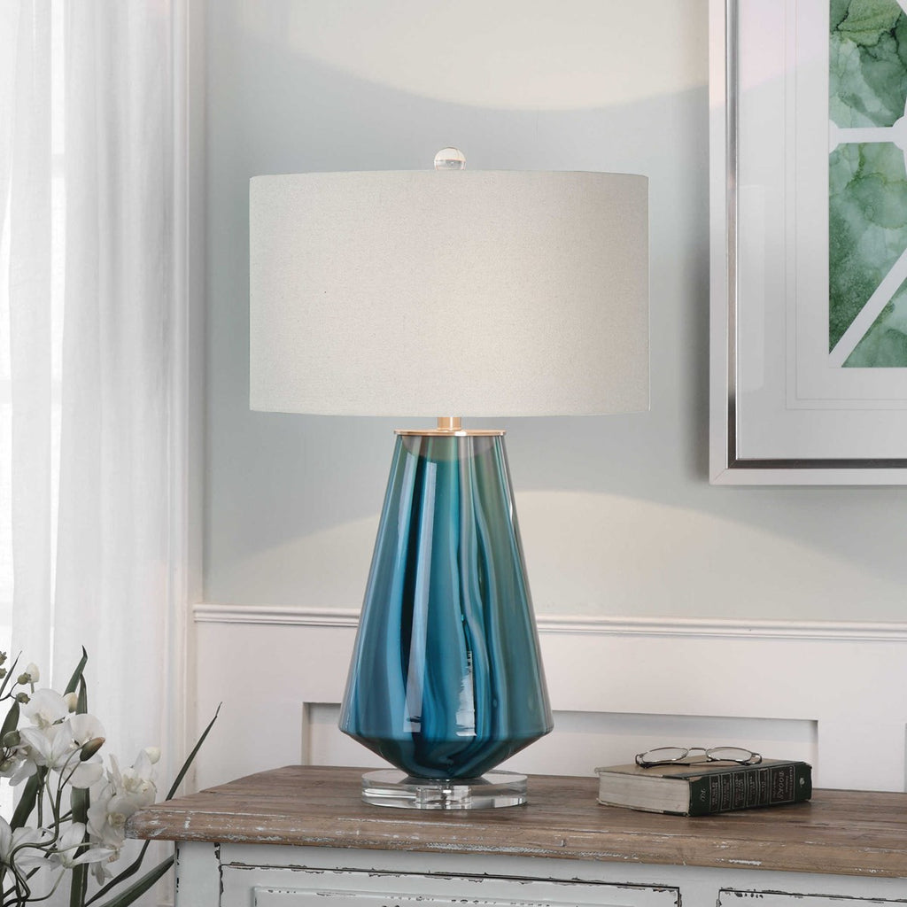 Pescara Teal-Gray Glass Lamp - Bombay Mercantile