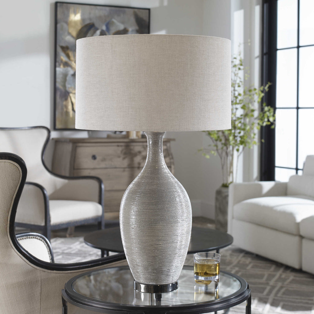 Dinah Gray Textured Table Lamp - Bombay Mercantile