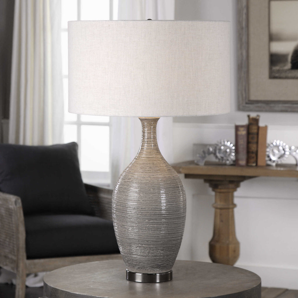 Dinah Gray Textured Table Lamp - Bombay Mercantile