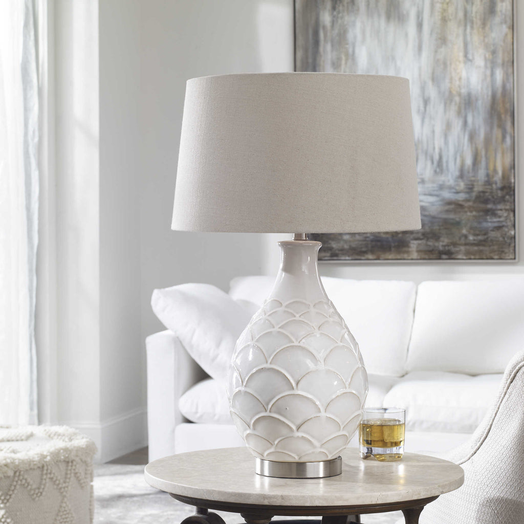Camellia Glossed White Table Lamp - Bombay Mercantile