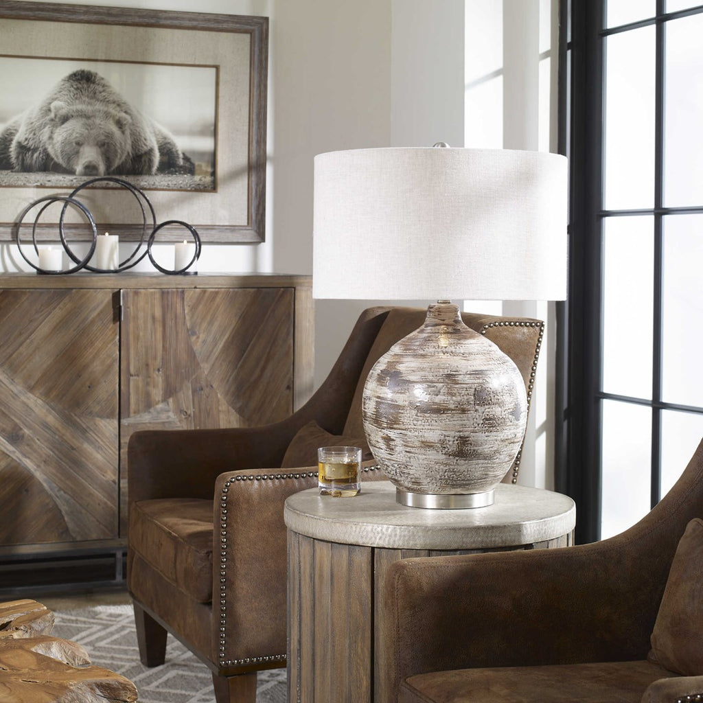 Tamula Distressed Ivory Table Lamp - Bombay Mercantile