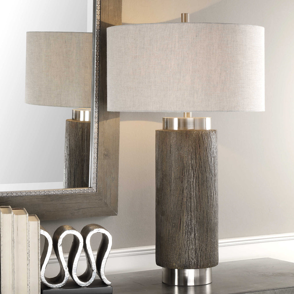 Cheraw Wood Cylinder Lamp - Bombay Mercantile